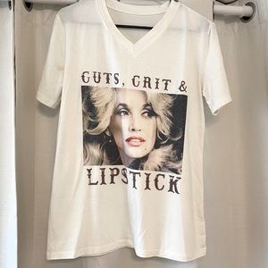 COPY - White tshirt Dolly Parton face.